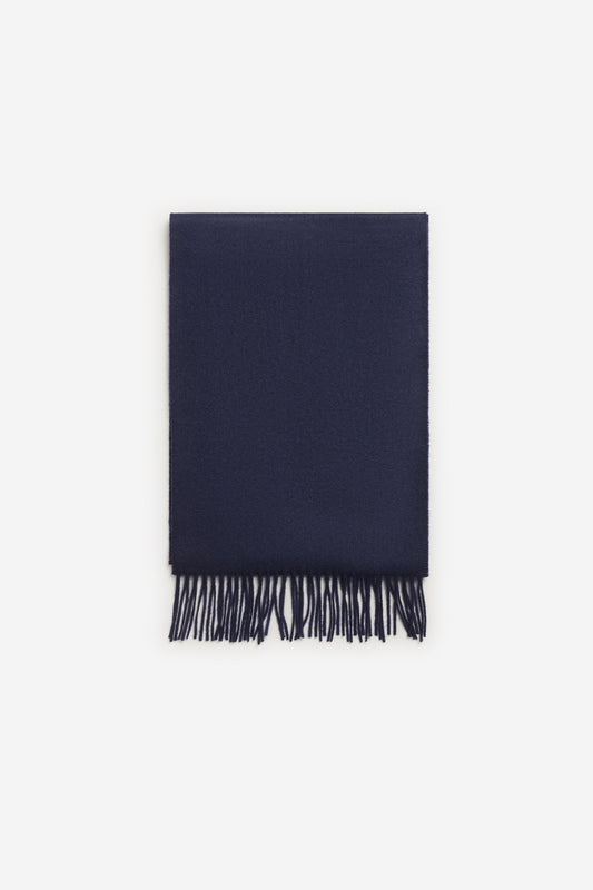 Unisex accessories scarf, 100% cashmere, navy, with fringed ends.