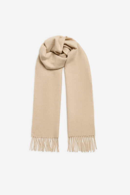 Women's accessories scarf, 100% cashmere, creme, with fringe ends.