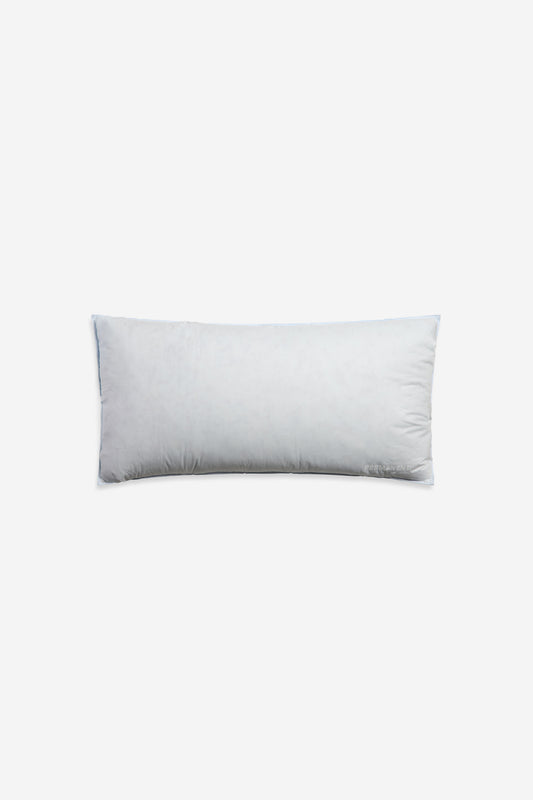 White rectangular eiderdown pillow with a light blue trim, featuring the "PERMANENTS" logo.
