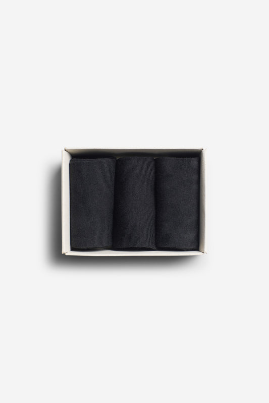 Unisex accessories socks, cotton mix, black, pack of three rolled in a white box.