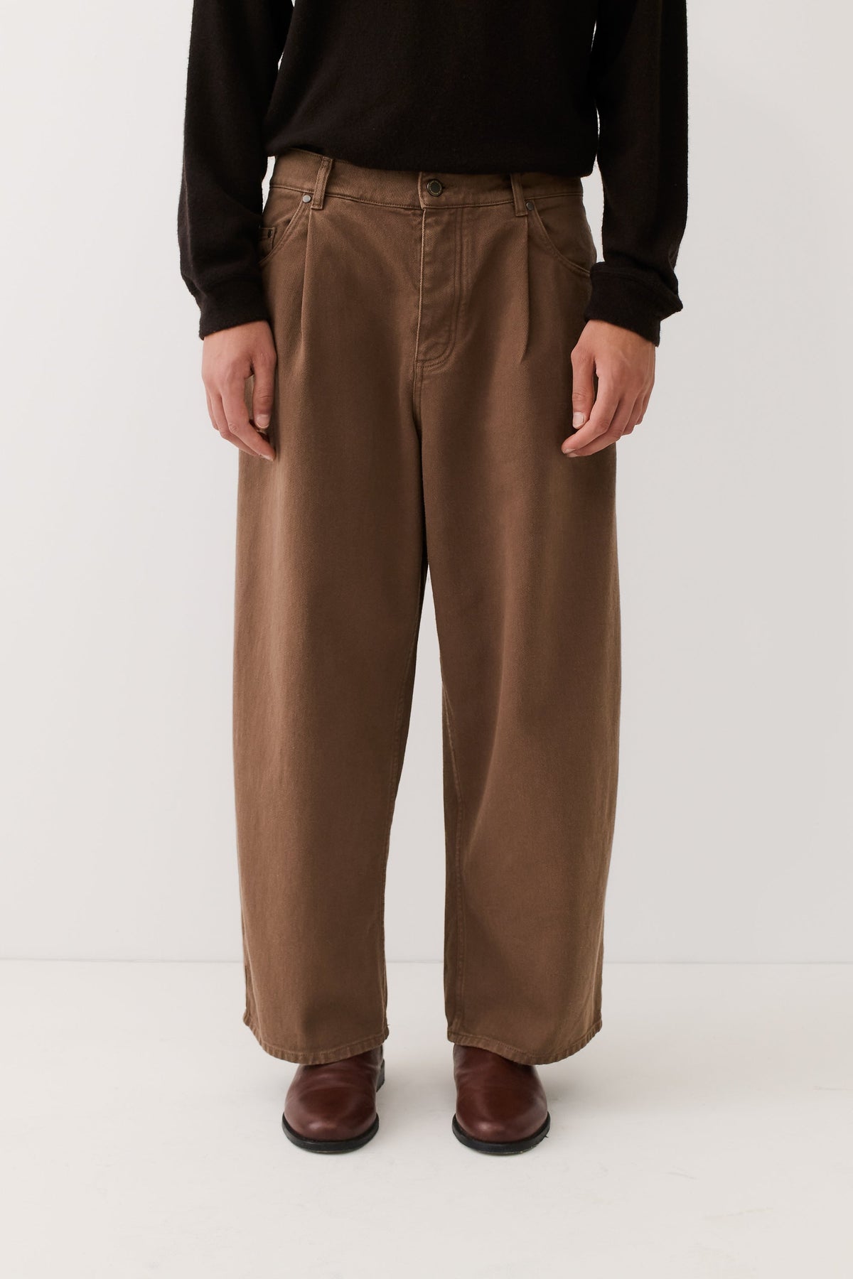 Duma Pleated Denim Washed Brown Twill