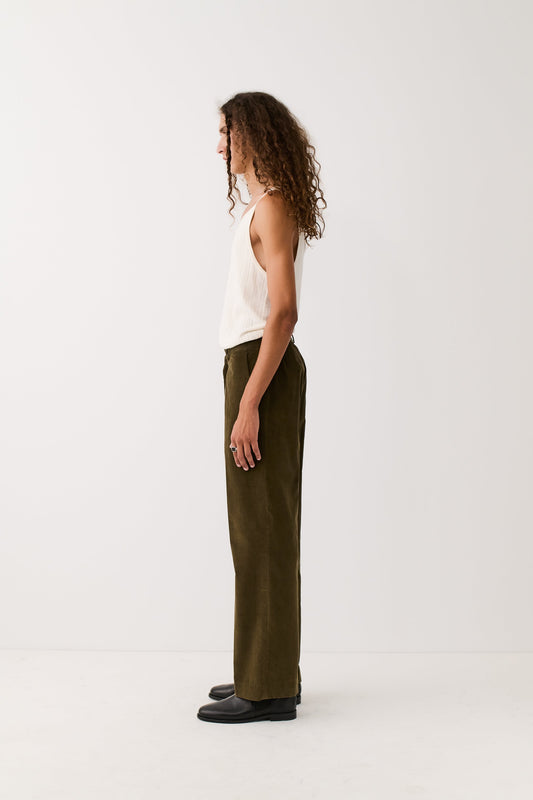 Tailored Wide Trousers Olive Haze Corduroy