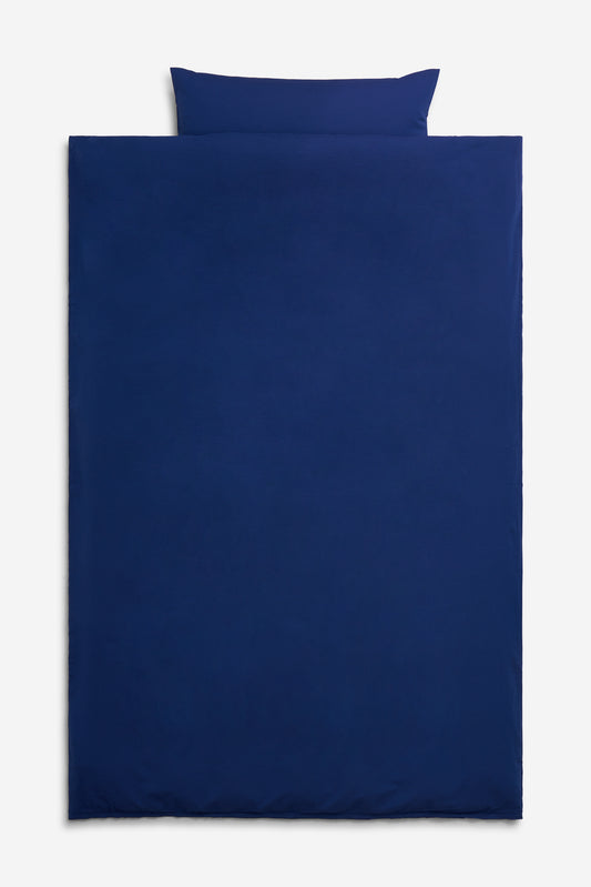 Duvet cover and pillowcase set, 100% organic cotton seersucker, "blue hour" navy, 140x200cm.