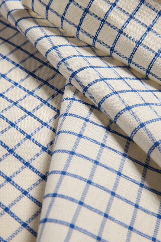 Accessories tea towel, linen-cotton blend, indigo check pattern, folded.