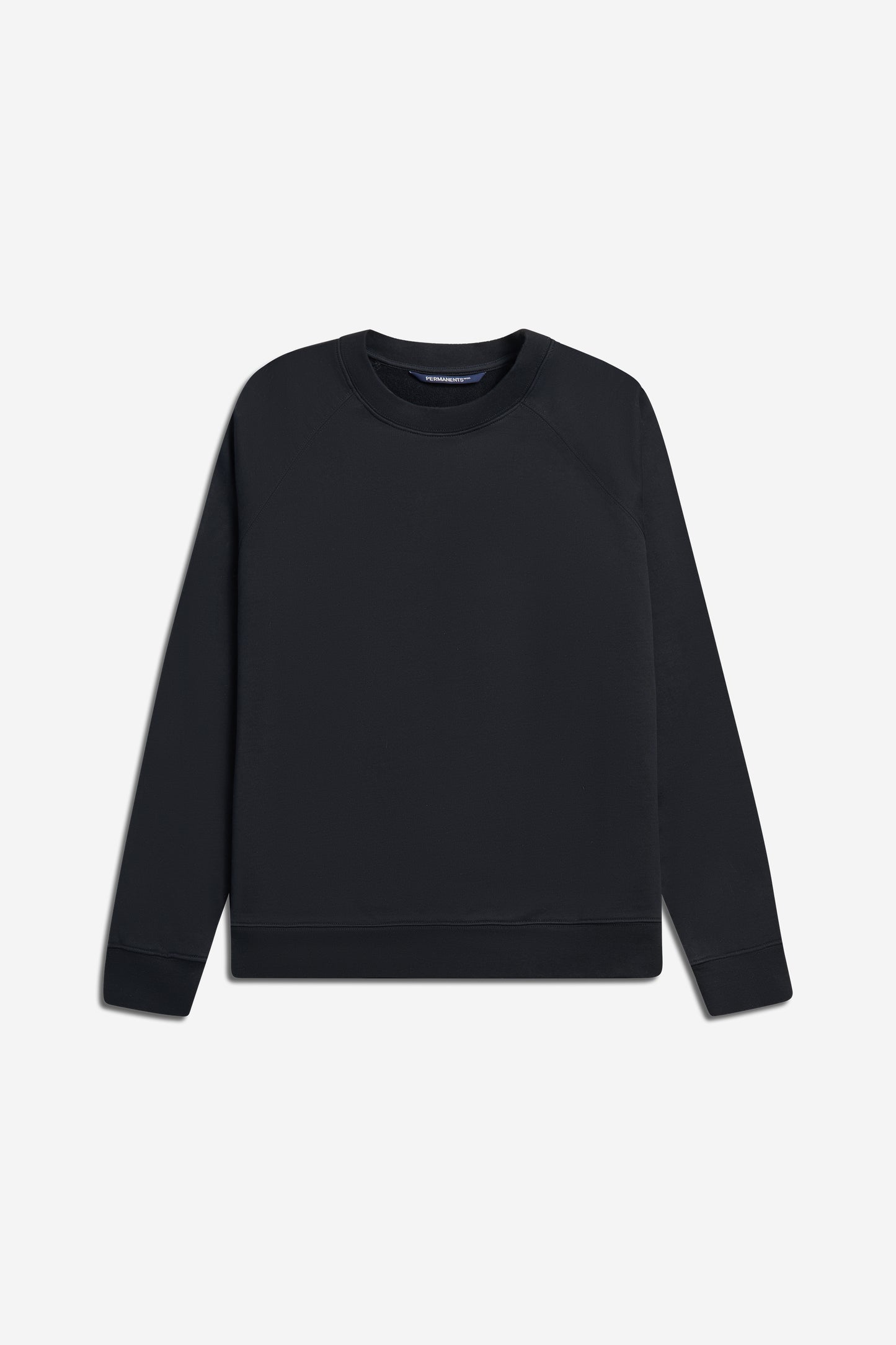 Men's knit sweater, organic cotton, pre-washed, black, with raglan sleeves and discreet logo.