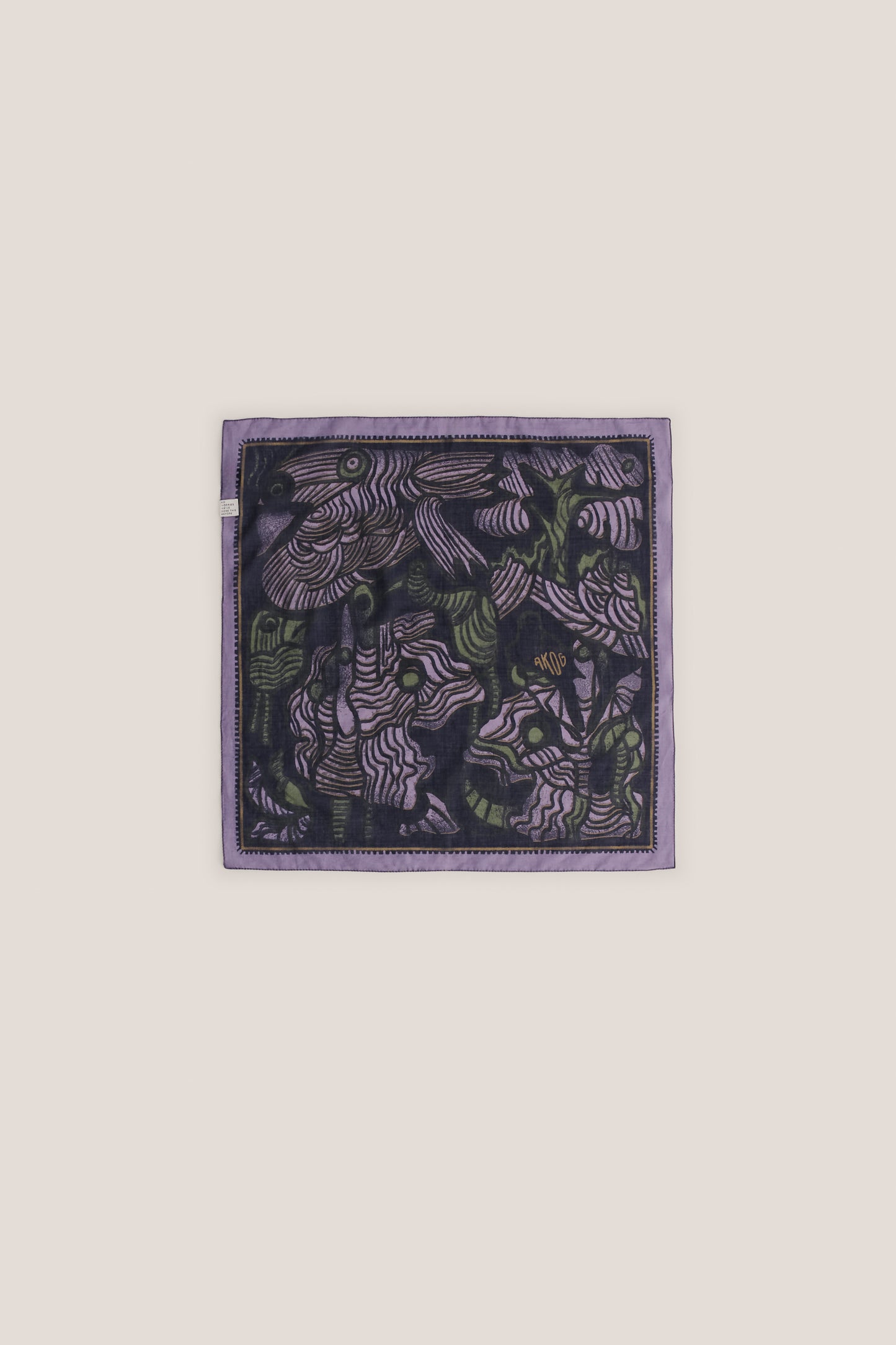 Unisex accessories bandana, 100% cotton, purple with green and black African wildlife print.