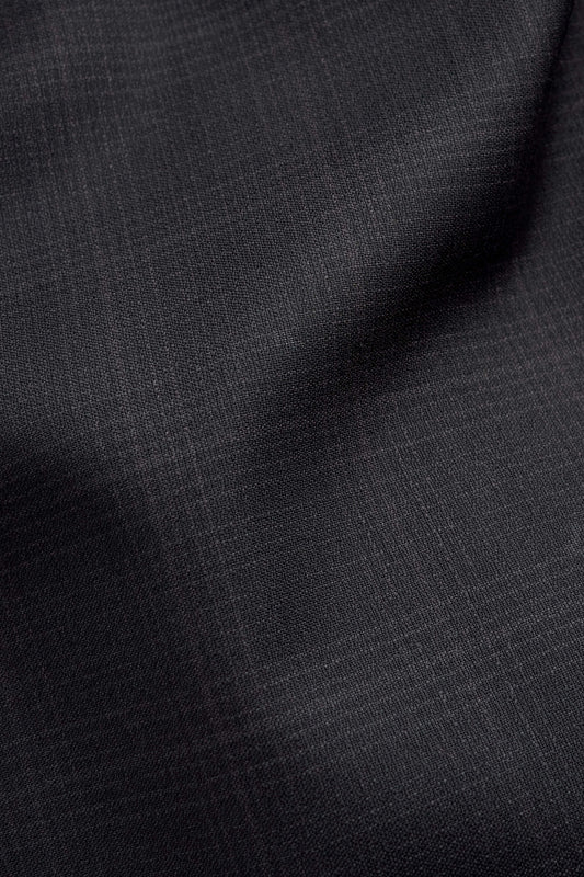 Men's long pants, 100% virgin wool, subtle checkered pattern, dark grey.