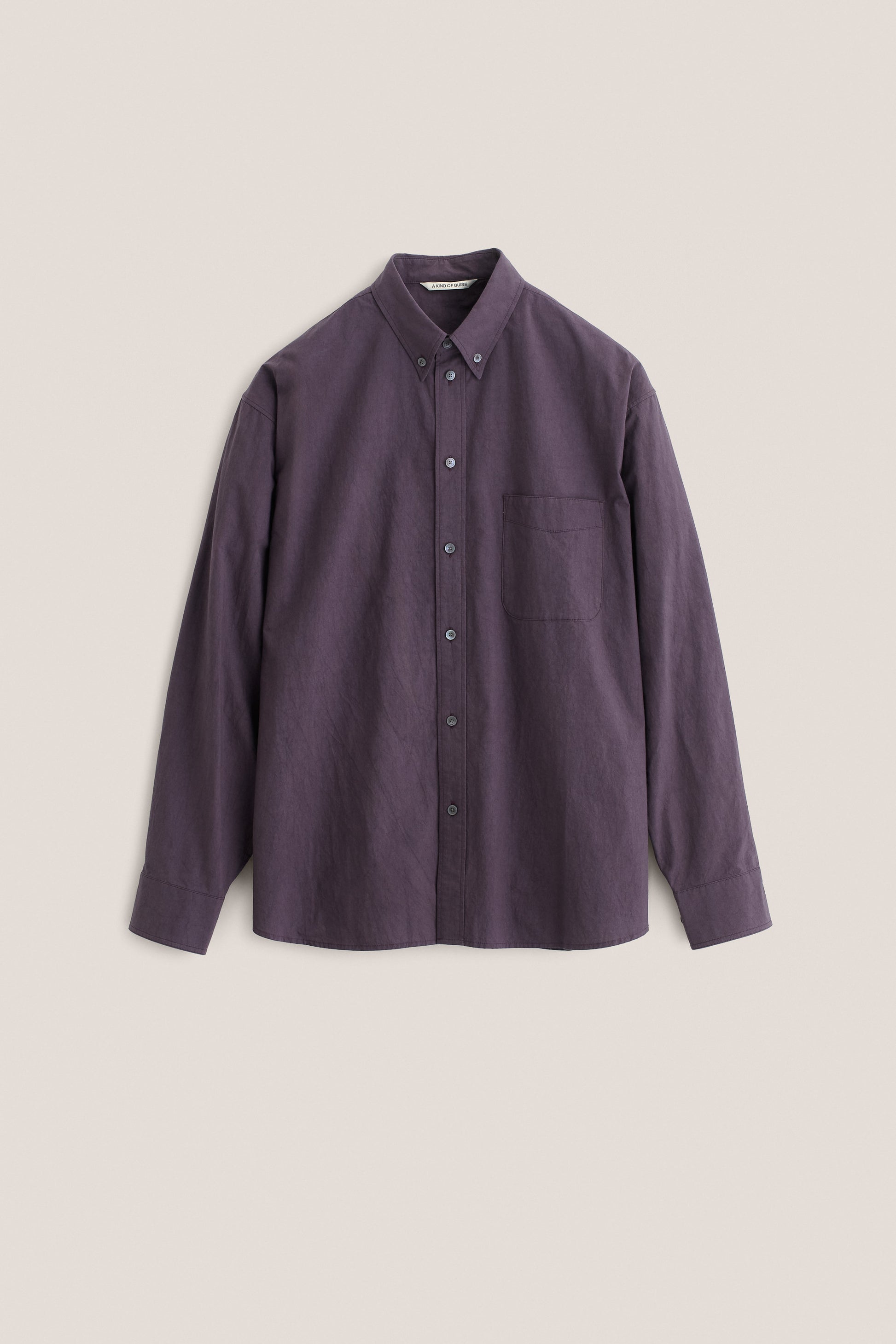 Men's long-sleeved shirt, cotton, washed purple, oversized Banita button-down with patch pocket.
