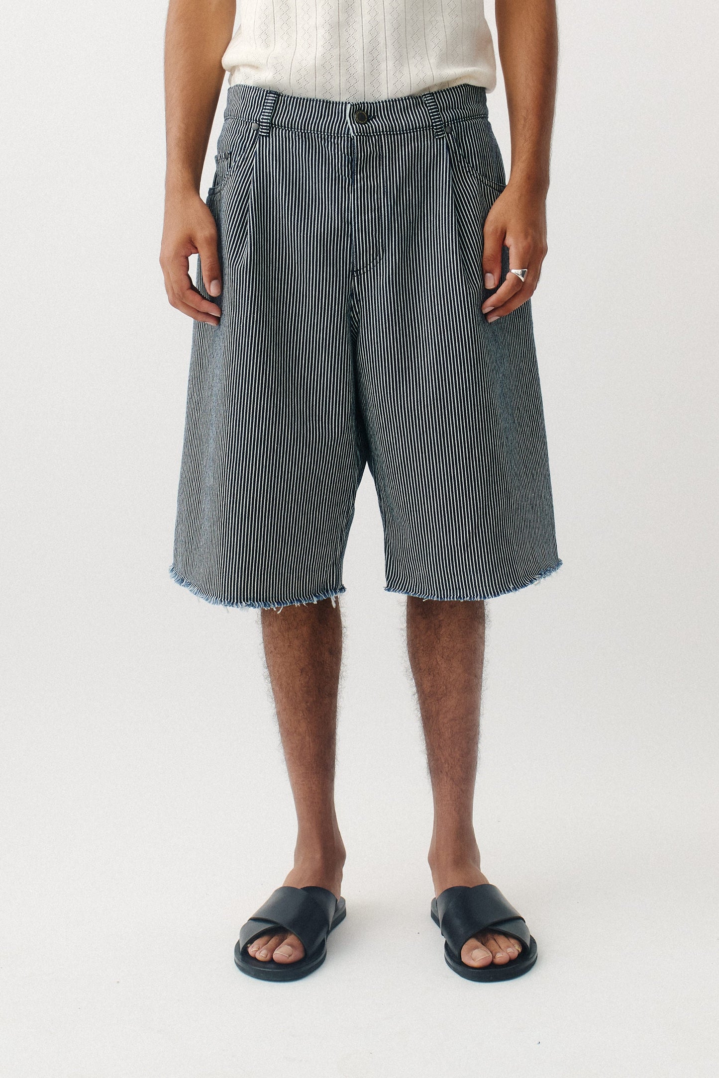 Duma Pleated Shorts Striped Denim