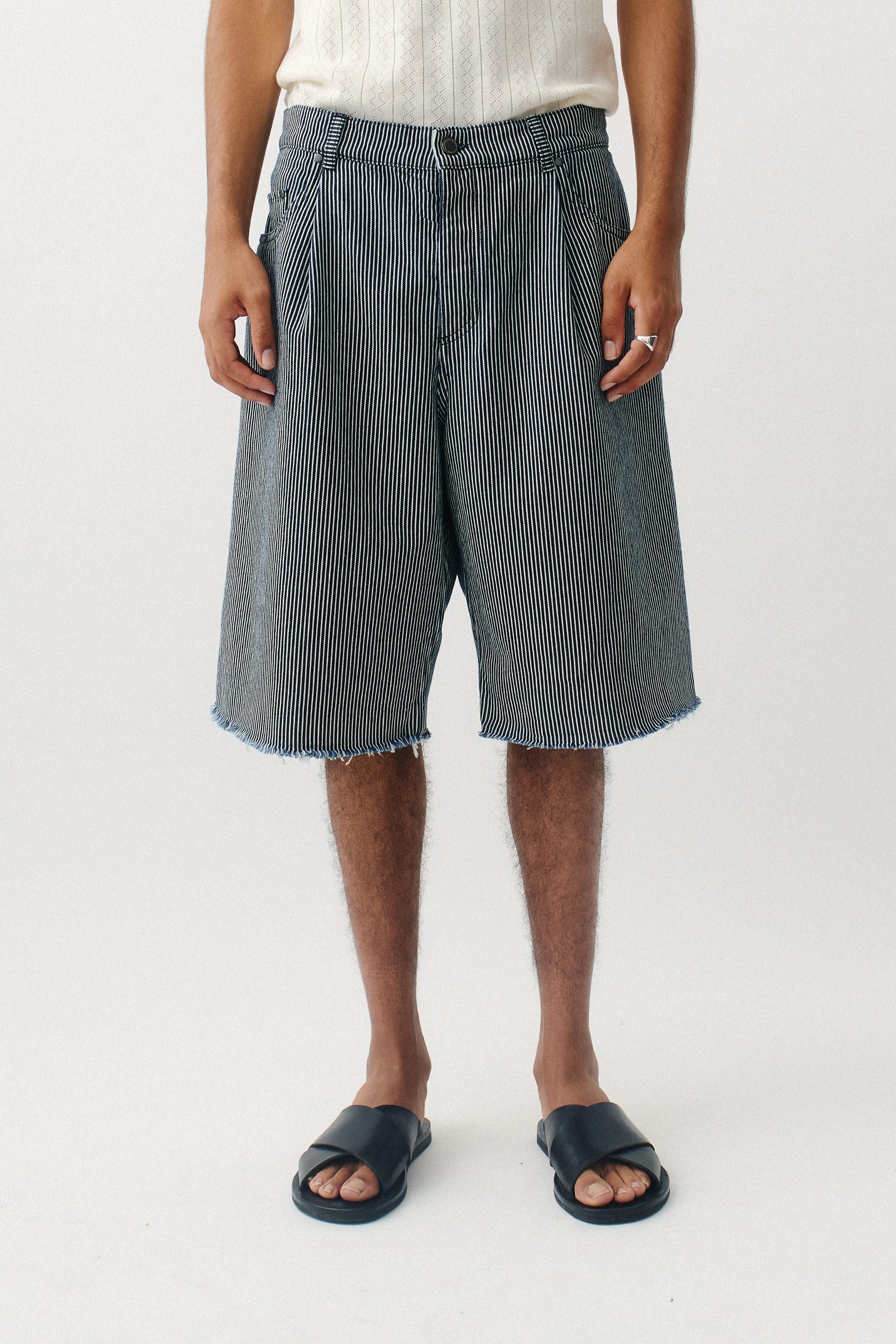 Duma Pleated Shorts Striped Denim