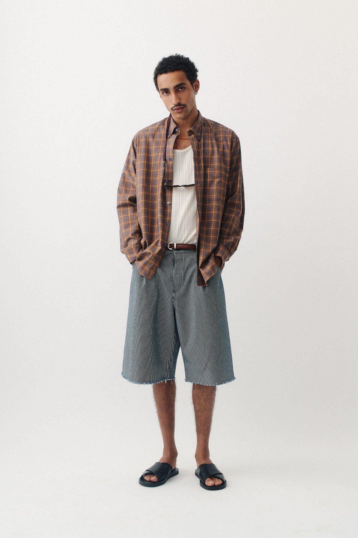 Duma Pleated Shorts Striped Denim