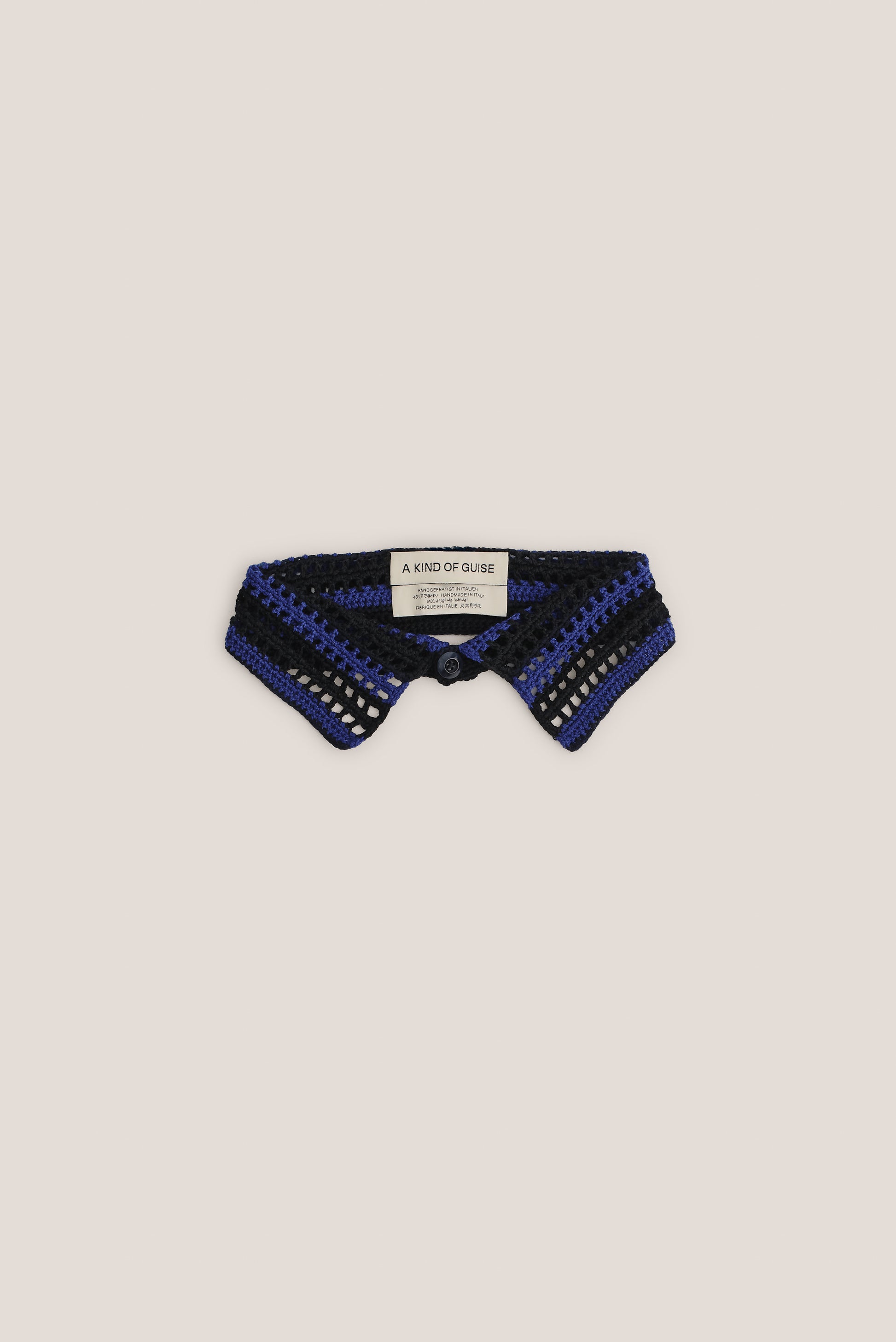 Women's accessories detachable collar, hand-crocheted black and blue merino wool and linen-cotton mix.