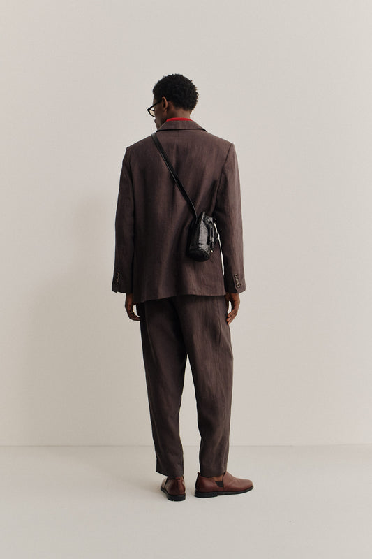 Men's accessories, Ndogo Bag, 100% lwg-certified calf leather, smooth surface, black, mini round bucket bag.