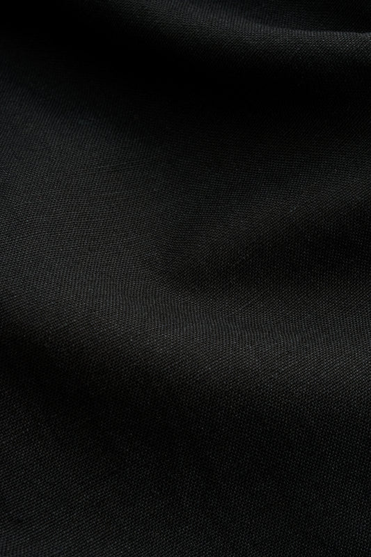Men's pants, long-pants, worsted wool and linen blend, black, with subtle texture.
