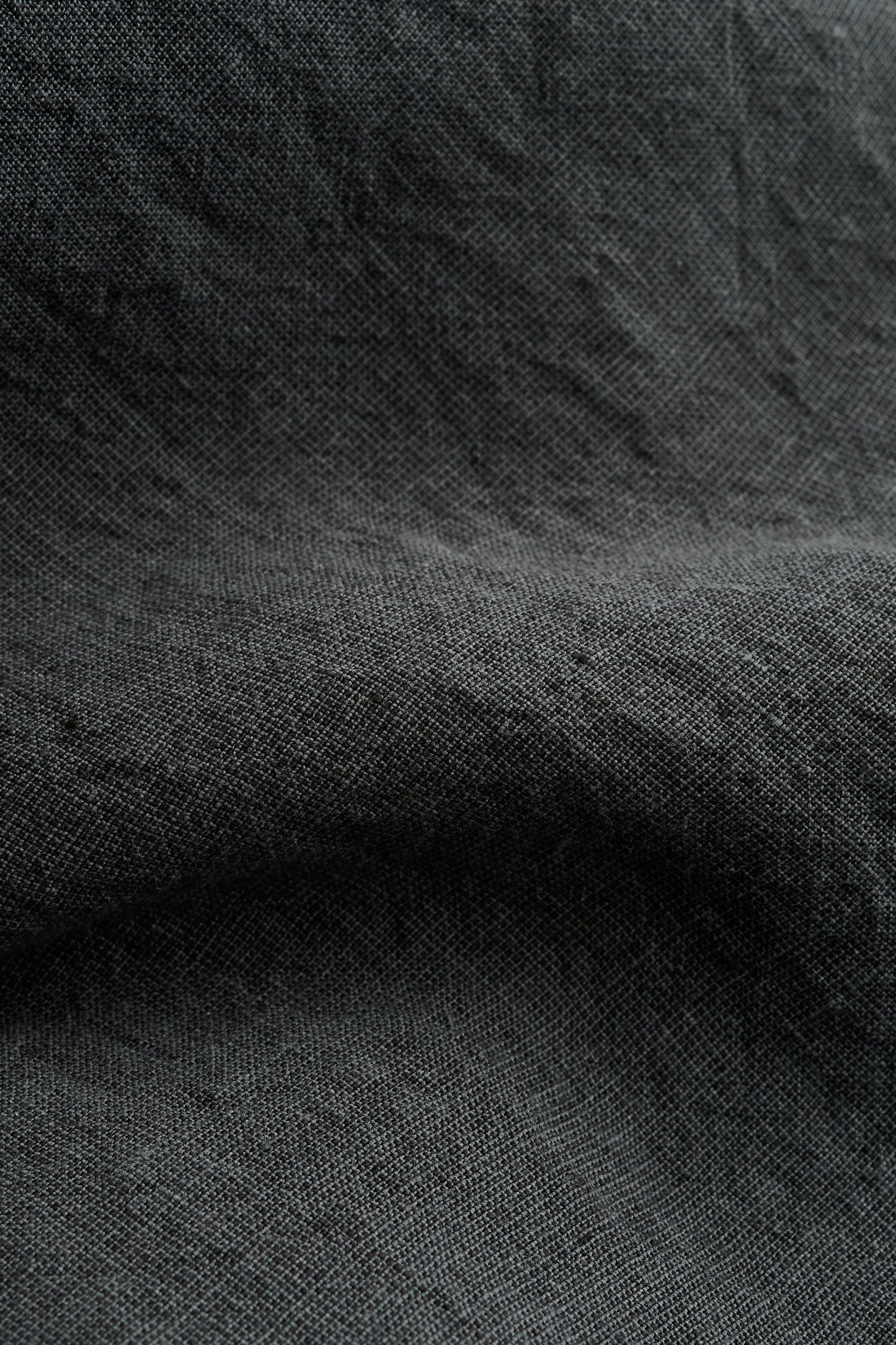 Men's long-pants, 100% linen, plain weave, vintage-like texture, dark grey.