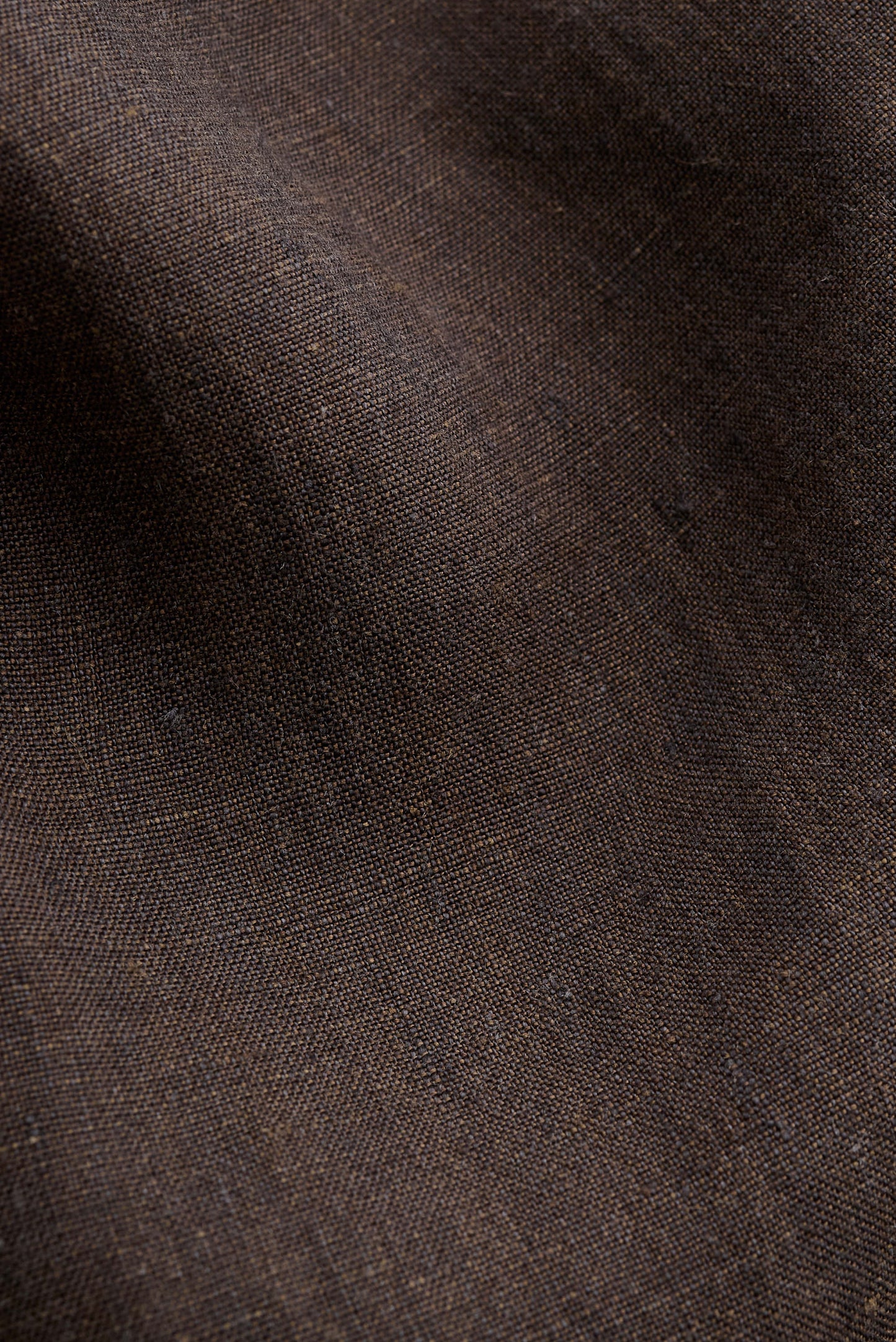 Men's long-pants, 100% linen, canvas weave, dark brown, tailored wide-leg trousers.