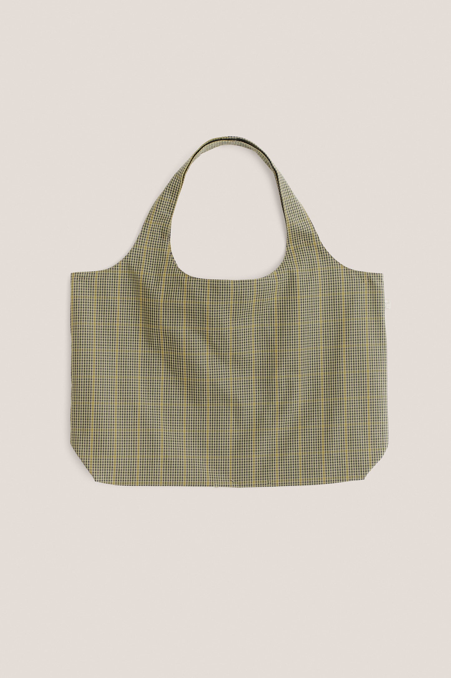 Women's accessories bag, 100% cotton houndstooth with yellow plaid, beige base.