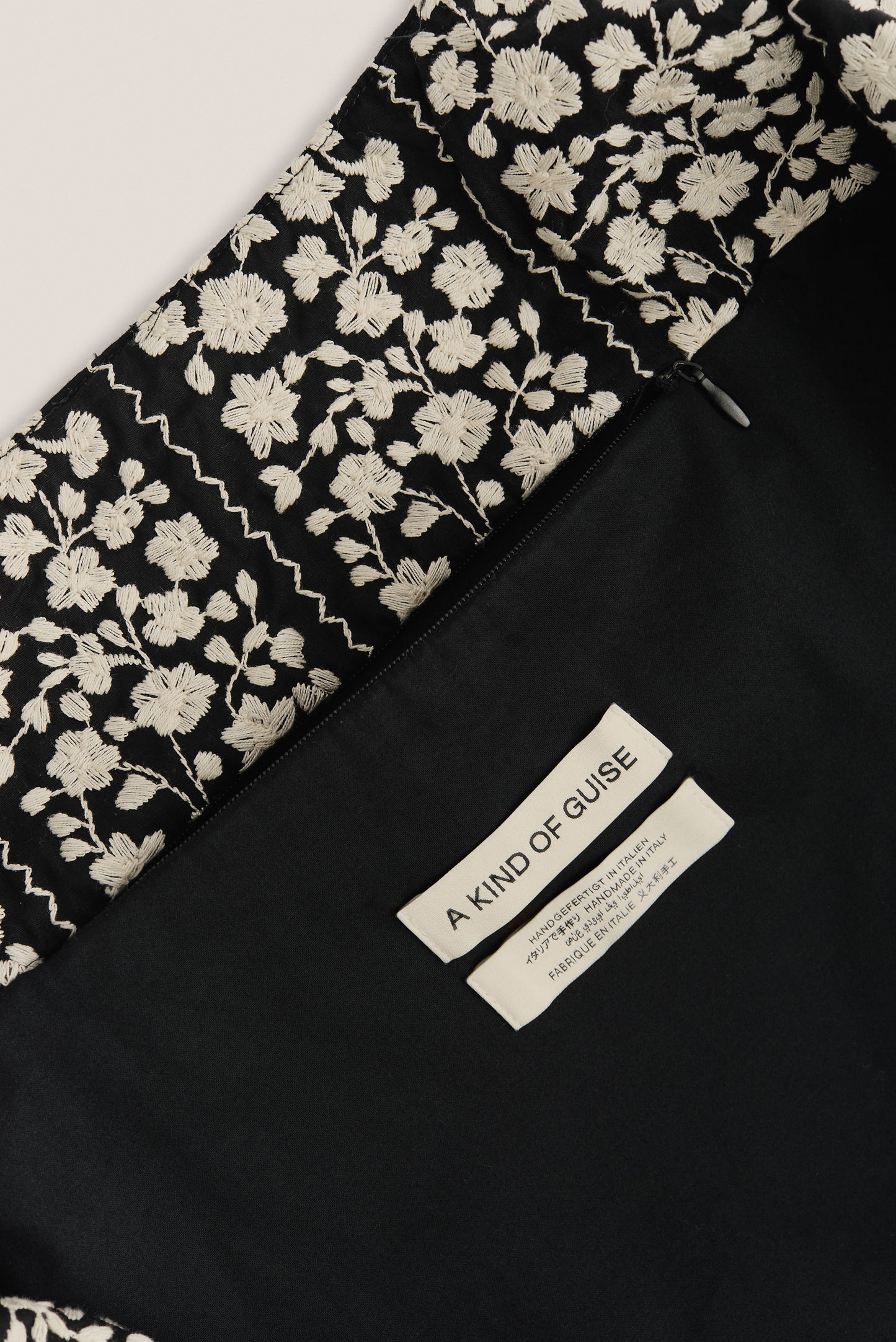 Women's accessories, Thika Bag, cotton, embroidered, black with white floral motifs.