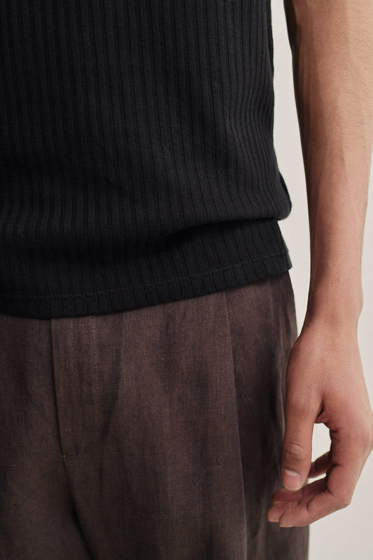 Men's jersey tanktop, garment dyed cotton rib, black.