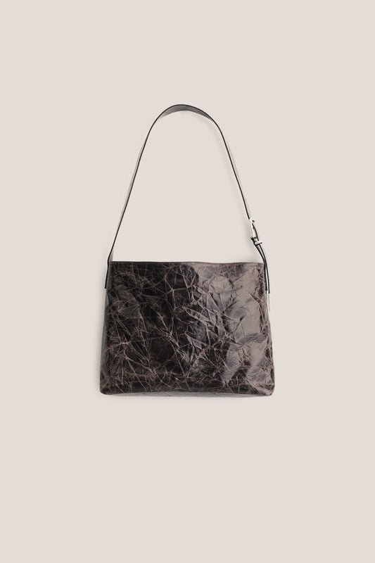 Women's accessories, shoulder bag, LWG-Certified calf leather with creased surface, dark brown.