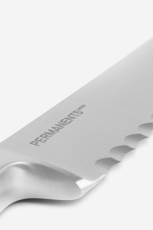Silver PERMANENTS® bread knife with serrated edge, hand-forged chrome steel.