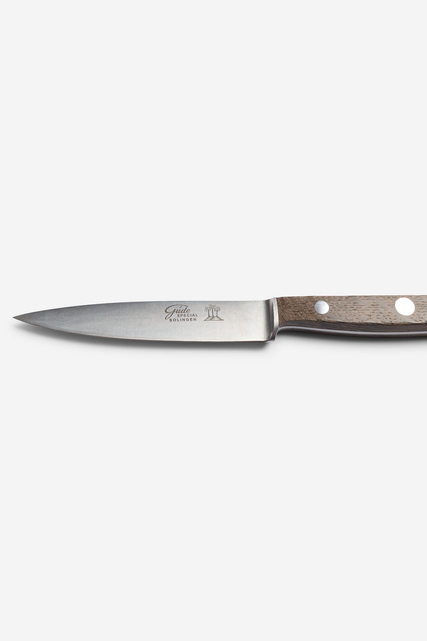 Office knife with a 10 cm steel blade and a dark brown bog oak handle with three silver rivets.
