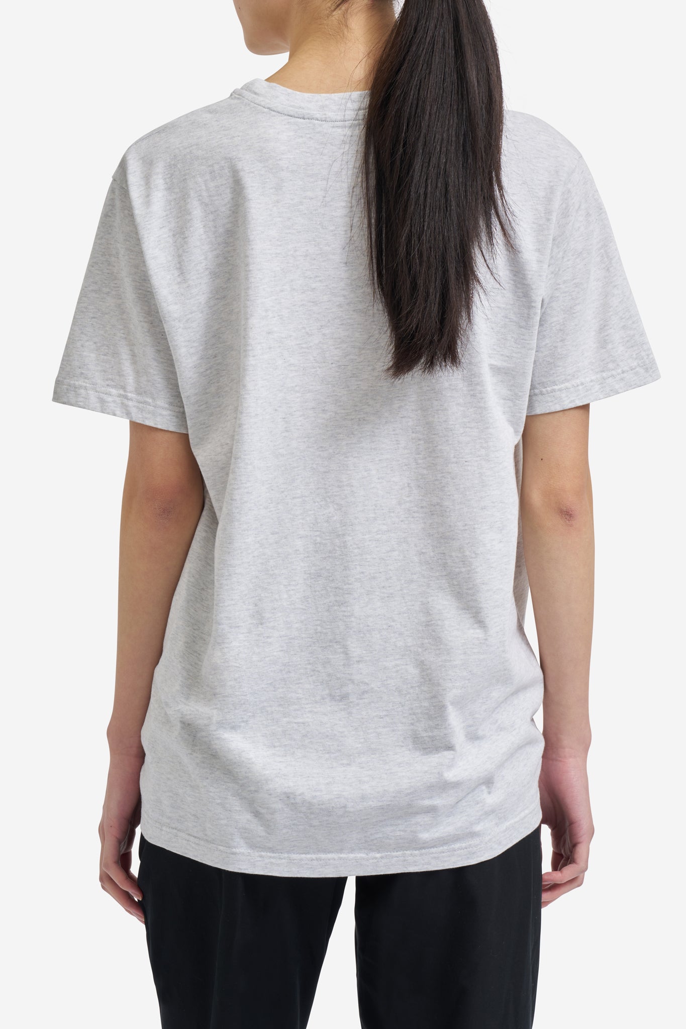 Women's jersey short-sleeved shirt, 100% organic cotton, pre-washed heather grey.